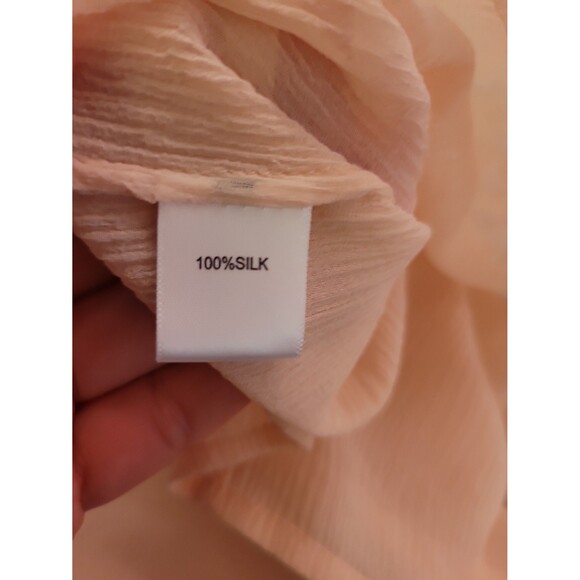 St. John Beige Silk Sheer Blouse Sz 6 Office Career Business Casual - Picture 7 of 8